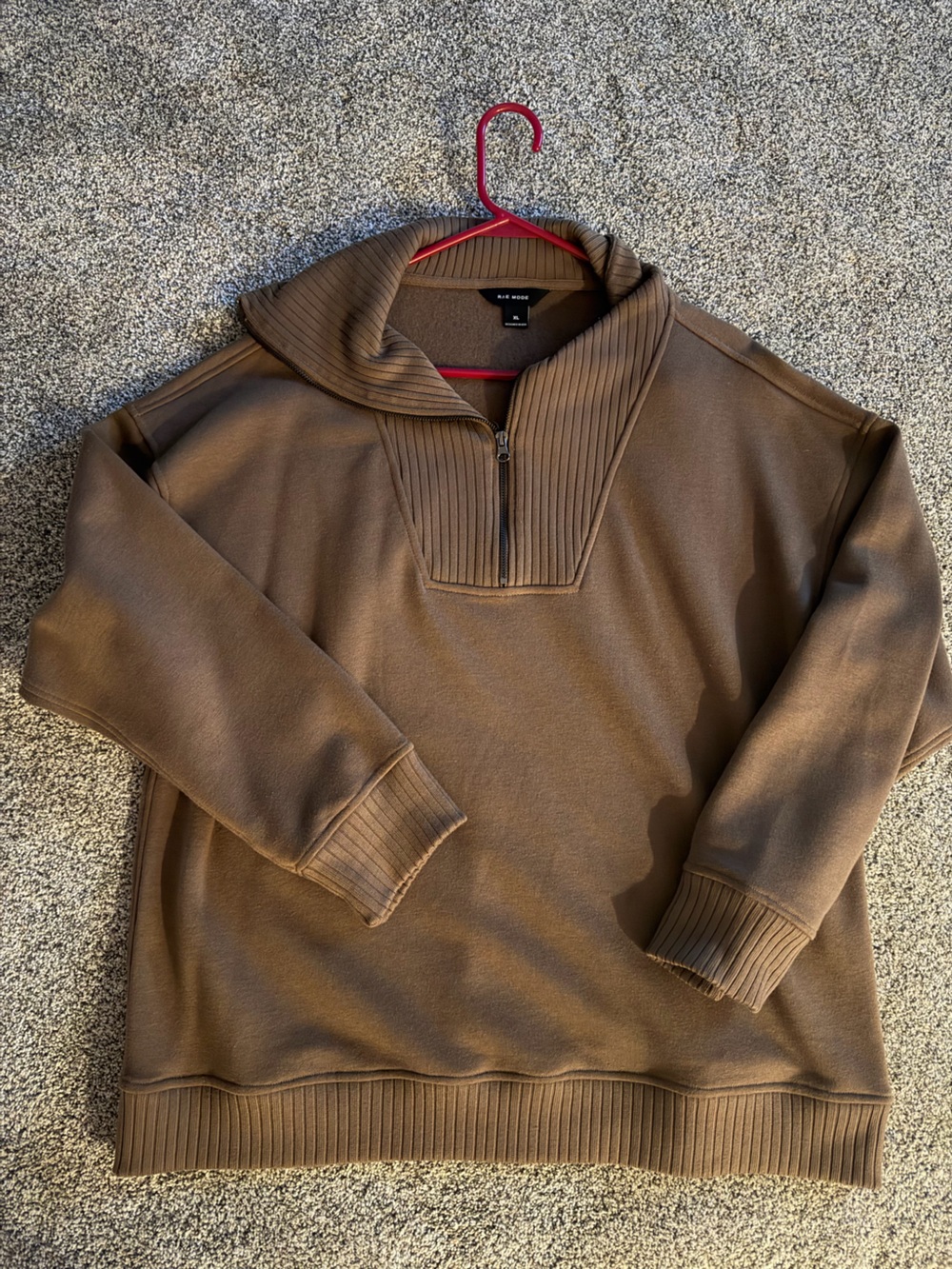 Women's Brown Zip-Neck Sweater - Relaxed Shawl Collar